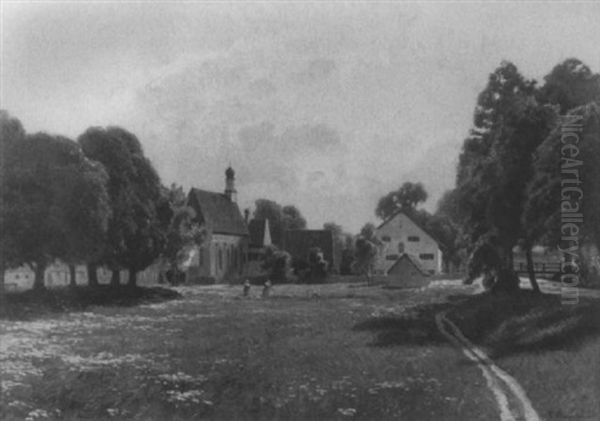 Heuwende Im Klosterpark Oil Painting by Fritz Bayerlein