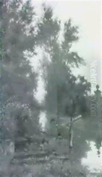 Alte Steintreppe Im Park Bei Abenddammerung Oil Painting by Fritz Bayerlein