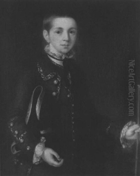 Portrait D'un Jeune Garcon Tenant Un Tricorne Et Une Canne Oil Painting by D. Francisco Bayeu y Subias