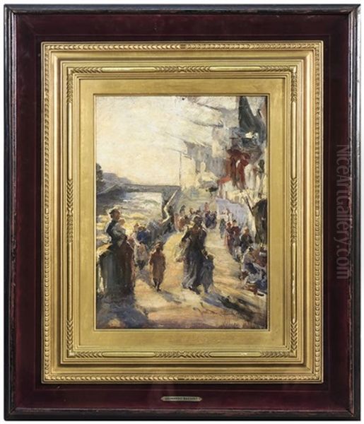 Naviglio A Milano Oil Painting by Leonardo Bazzaro