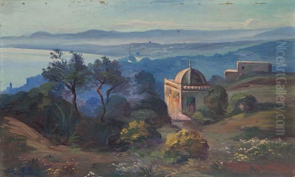 Koubba Surplombant La Baie D'alger. Oil Painting by Romeo Charles Aglietti