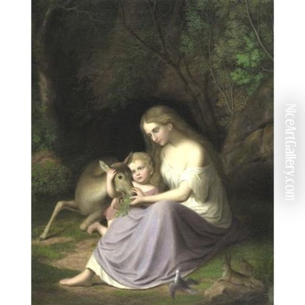 Feeding The Young Oil Painting by Hans Heinrich Bebie