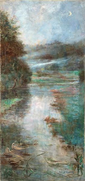 Dimholjt Flodlandskap, Normandie Oil Painting by Julia Beck