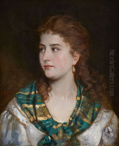 A Venetian Lady Oil Painting by Carl Ludwig Friedrich Becker