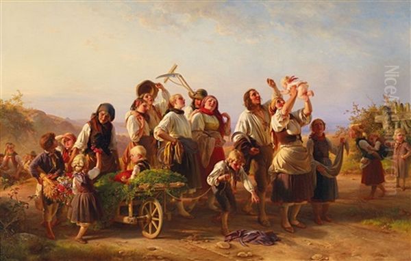 Heimkehrende Schnitter Oil Painting by Jakob (von Worms) Becker