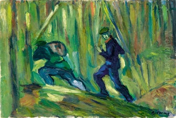 Kaninchendiebe Im Hermsdorfer Wald (huhnerdiebe) Oil Painting by Max Beckmann