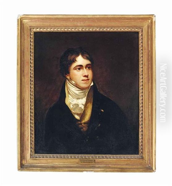 Portrait Of Sir Edward Gambier (1794-1879), Half-length, In A Black Coat, Buff Waistcoat And White Stock Oil Painting by Sir William Beechey