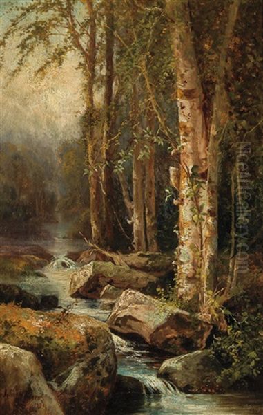 Birch Trees By The River Oil Painting by Julie Hart Beers