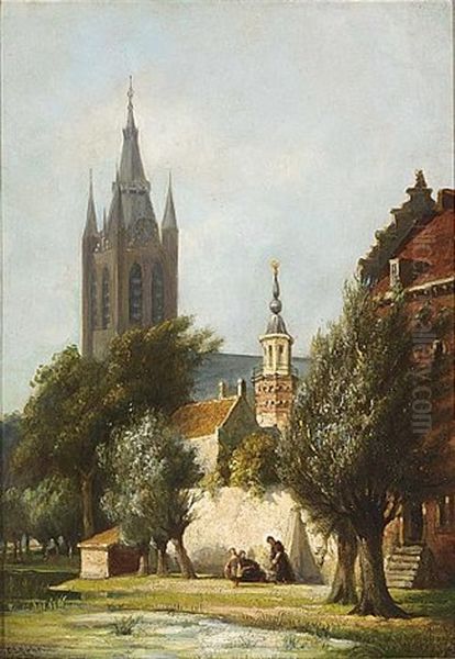 A View Of Delft In Summer Oil Painting by Carel Jacobus Behr