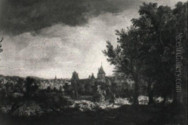 Reiter Mit Lanzentr,ger Und Spazierendes Paar Oil Painting by Joachim-Franz Beich
