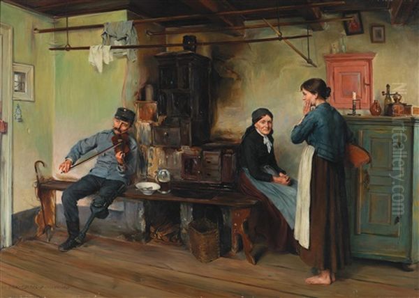 The Veteran Oil Painting by Hermann Bek-Gran