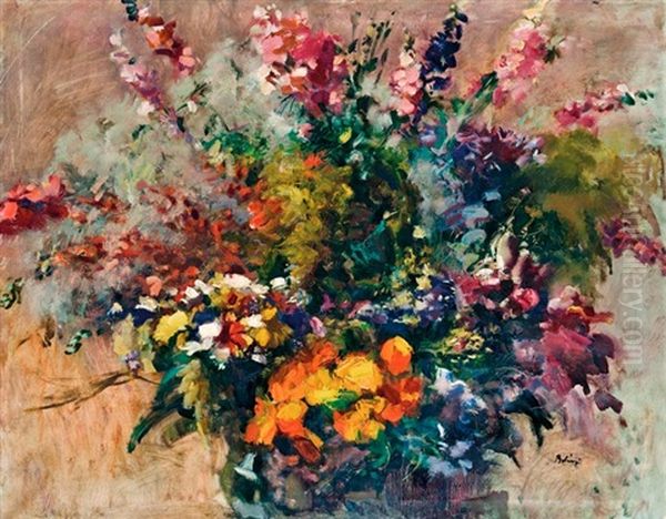 Viragcsendelet Oil Painting by Victor Belanyi