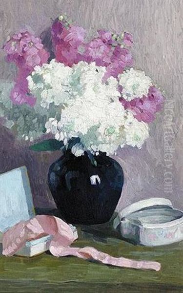 Vase Of Flowers Oil Painting by Victor Belanyi