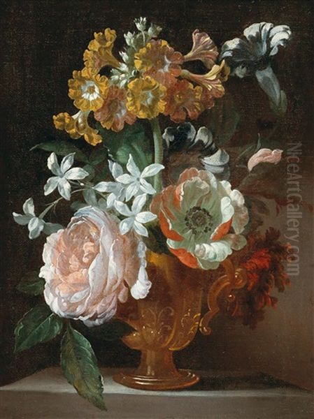 A Flower Still Life With Roses Oil Painting by Jean-Baptiste Ii Belin