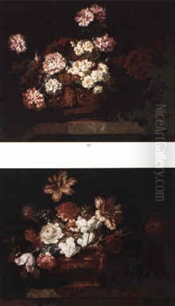 Compositions Florales Dans Des Vasques En Bronze Dore Oil Painting by Jean-Baptiste Belin de Fontenay the Elder