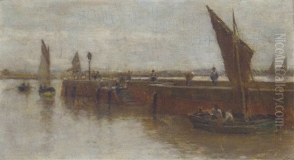 The Quayside, Honfleur Oil Painting by Arthur George Bell