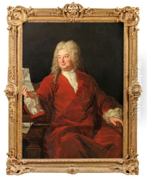 Portrait D'homme Assis En Manteau Rouge Tenant Une Lettre Oil Painting by Alexis-Simon Belle