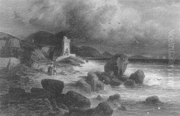 Coastal Outcropping With Figures Oil Painting by Ferdinand Bellermann
