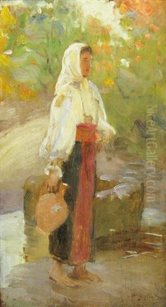 At The Fountain Oil Painting by Pierre Bellet