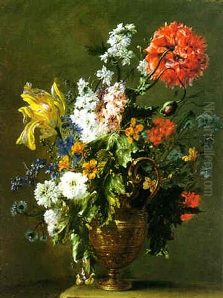 Still Life Of Flowers In An Ornate Vase Oil Painting by Andrea Belvedere