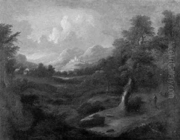 Weite Hugellandschaft Mit Einzelnen Baumgruppen Oil Painting by Peter Von Bemmel