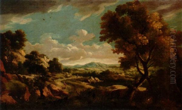 Italieniserande Landskap Med Figurer Oil Painting by Willem Van Bemmel