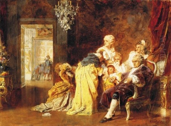 Xvi. Lajos Es Csaladja Versailles Ostromakor (louis Xvi And His Family At The Siege Of Versailles) Oil Painting by Gyula von (Julius de) Benczur
