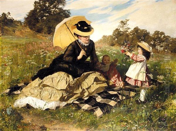 Sommer Picknick (summer Picnic) Oil Painting by Gyula Benczur