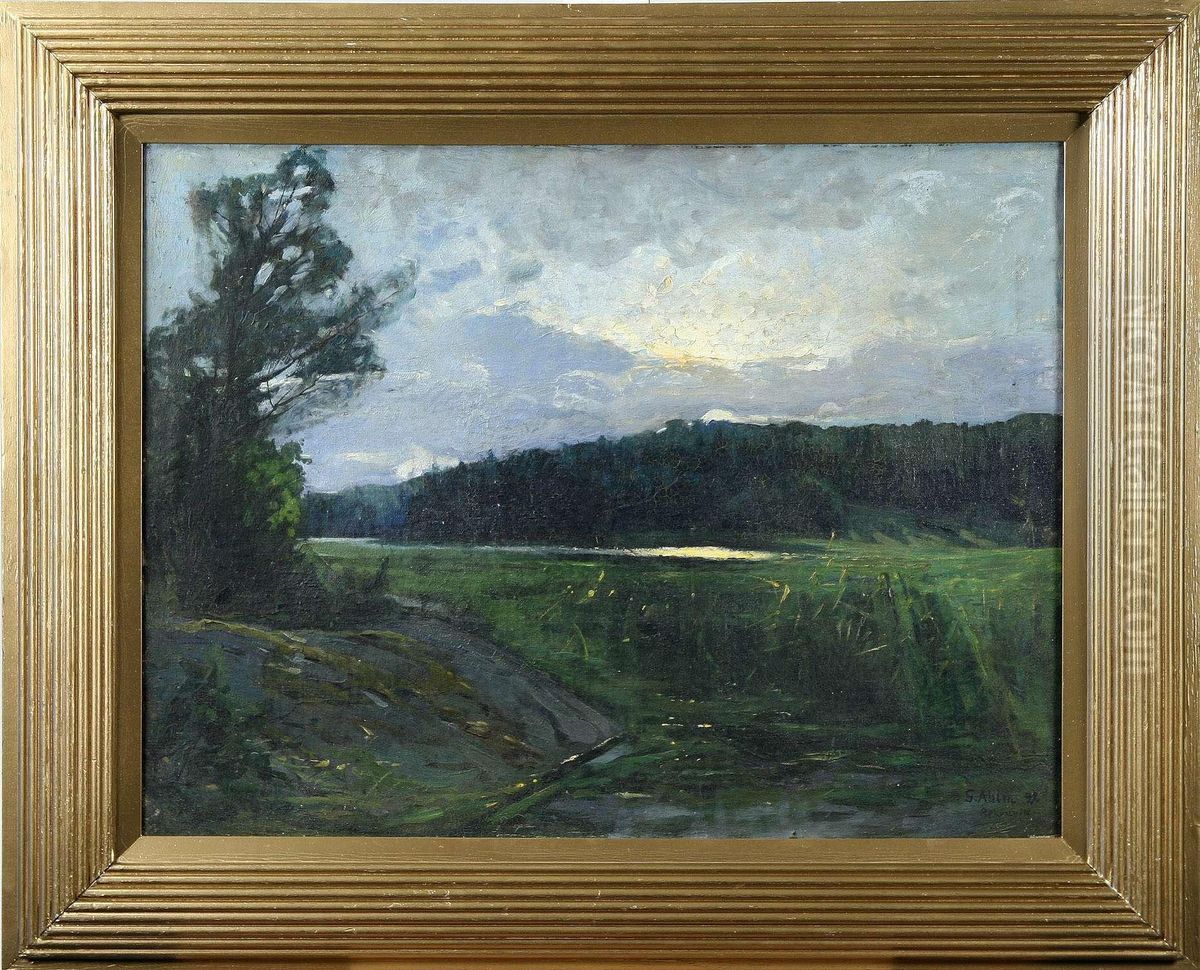 Rosenvik, Signerad Och Daterad G. Ahlm 92 Rosenvik Oil Painting by Gerda Maria Ahlm