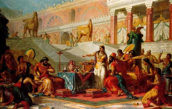 Esther Accusing Haman Oil Painting by George Frederick Bensell