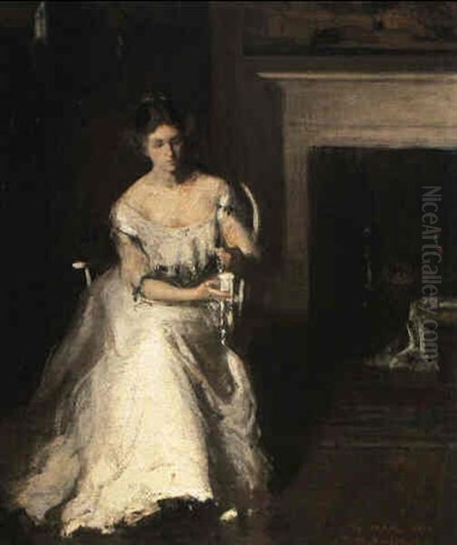 Woman Admiring Lace Oil Painting by Frank Weston Benson