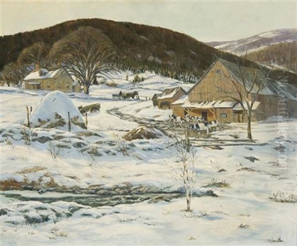 Winter's Day On The Farm Oil Painting by John William Bentley