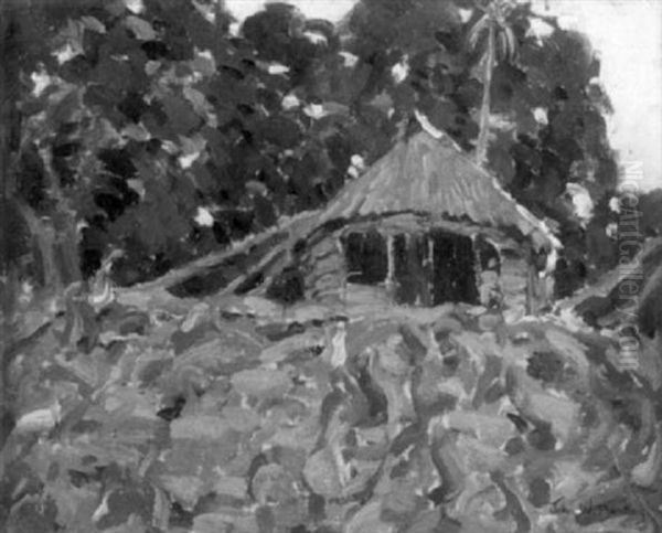 Samoan Hut Oil Painting by John William Bentley