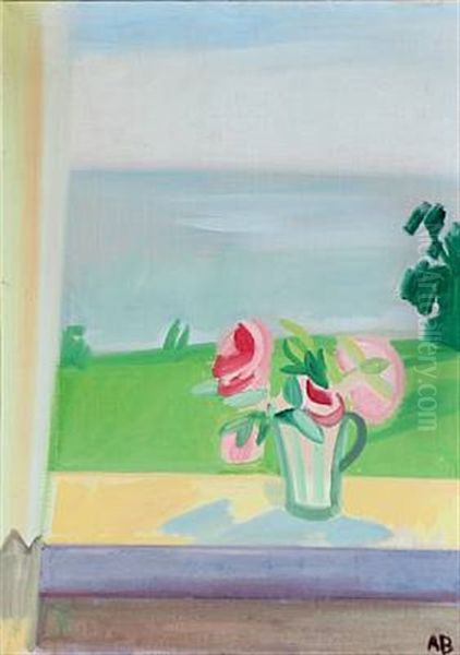 Flowers On The Window Sill Oil Painting by Axel Bentzen