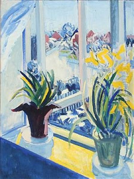 Lilies In A Window Oil Painting by Axel Bentzen