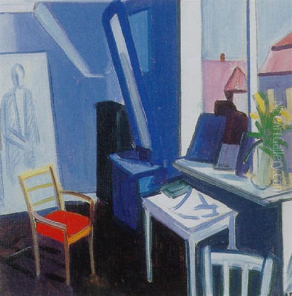 Interior Fra Kunstnerens Atelier Oil Painting by Axel Bentzen