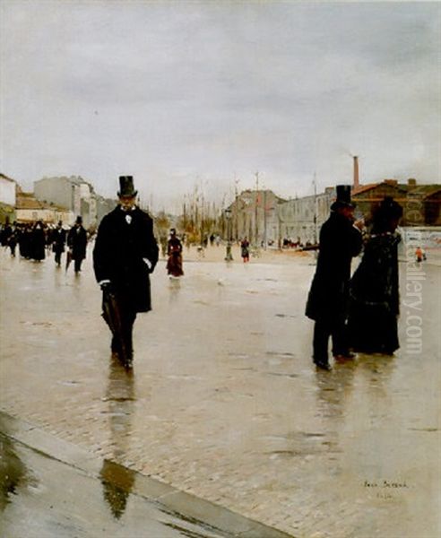 Leaving Montmartre Cemetery Oil Painting by Jean Beraud