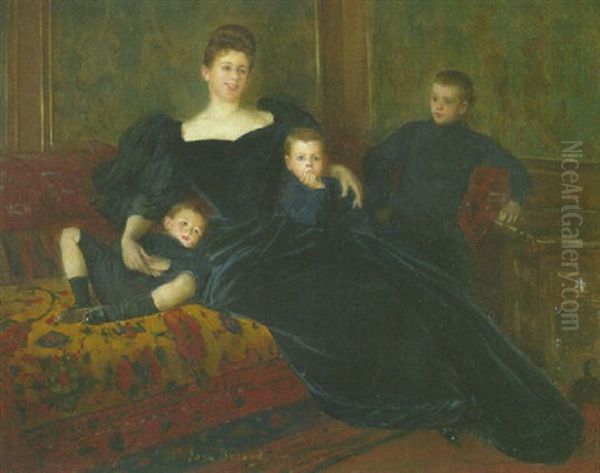 Maguerite Fernand Bourdet Et Ses Trois Fils Oil Painting by Jean Beraud