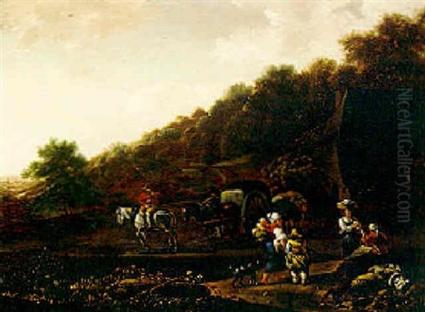 Peasants Meeting On A Country Road By A Horse And Cart Oil Painting by Job Adriaensz Berckheyde