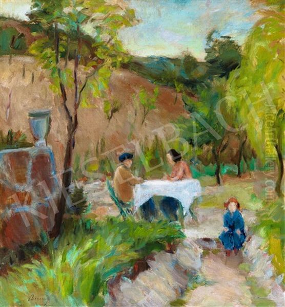 Afternoon Tea In The Garden Oil Painting by Robert Bereny
