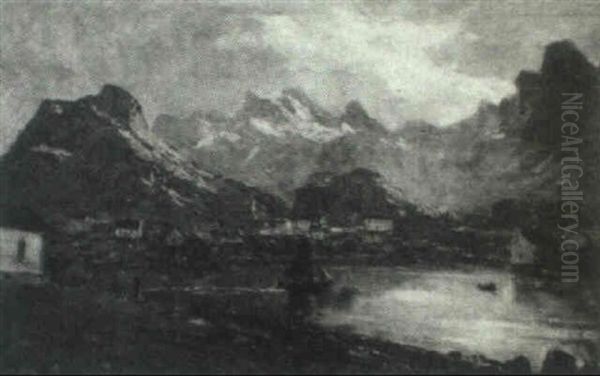 Storm Passing Over A Mountain Lake Oil Painting by Gunnar Berg