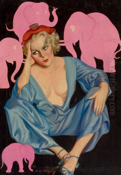 Pink Elephants, Bedtime Stories Pulp Cover Oil Painting by Earle Kulp Bergey