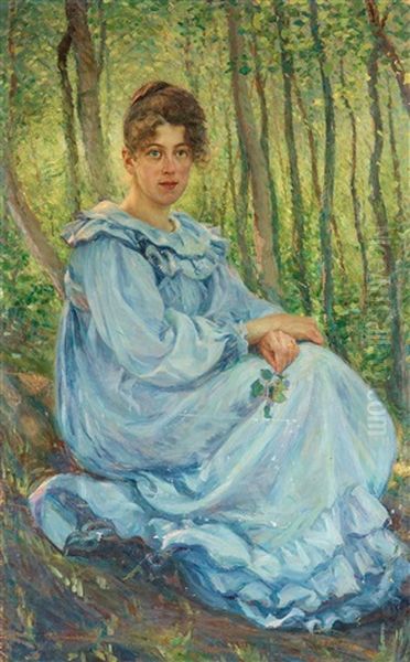 Gerda I Det Grona (sitting Gerda) Oil Painting by Richard (Sven R.) Bergh