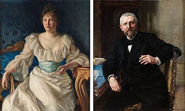 Portratt Av Redaktor Fredrik Vult Von Steijern (+ Portratt Av Hans Maka Gerda; Pair) Oil Painting by Richard (Sven R.) Bergh