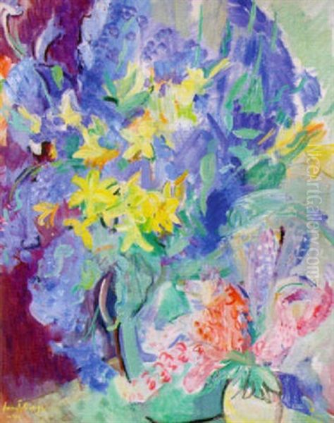 Anchusa Italica, Hemoricallis Och Lupinor Oil Painting by Svante Bergh