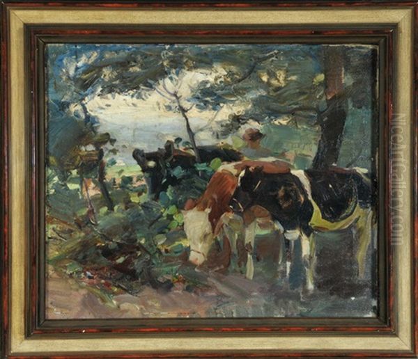 Rinder Unter Baumen Oil Painting by Max Bergmann