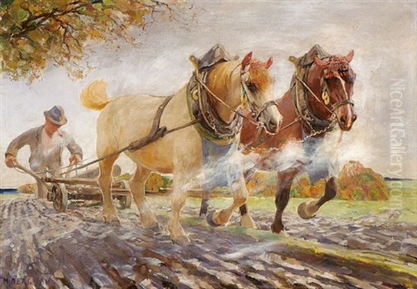 Der Pferdepflug Oil Painting by Max Bergmann