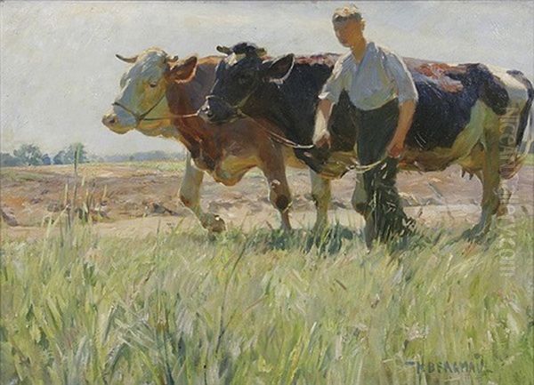 Bauer Mit Kuhgespann Oil Painting by Max Bergmann