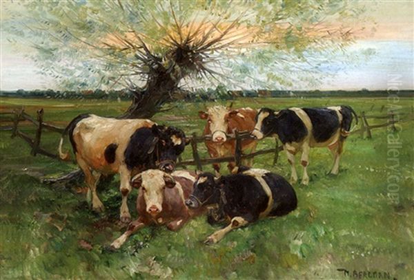 Kuhle Auf Der Weide Oil Painting by Max Bergmann