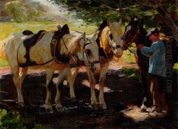 Man Med Hastar Oil Painting by Max Bergmann